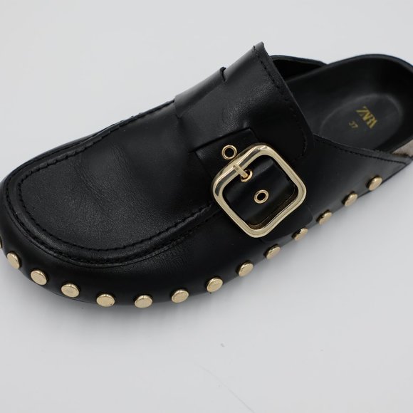 Zara Leather Low Heel Clog with Studs Size 6.5 - Picture 8 of 9